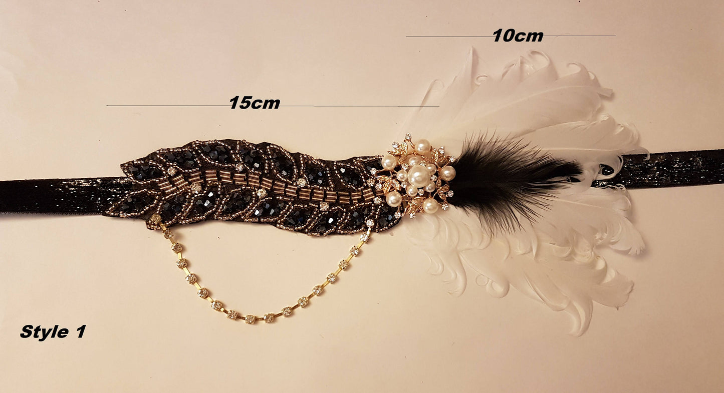 1920s Flapper Headpiece, Gatsby Headband, Crystal Bead Great Gatsby Headband, Vintage 1920s-40s sparkly headband, Gatsby black gold headband