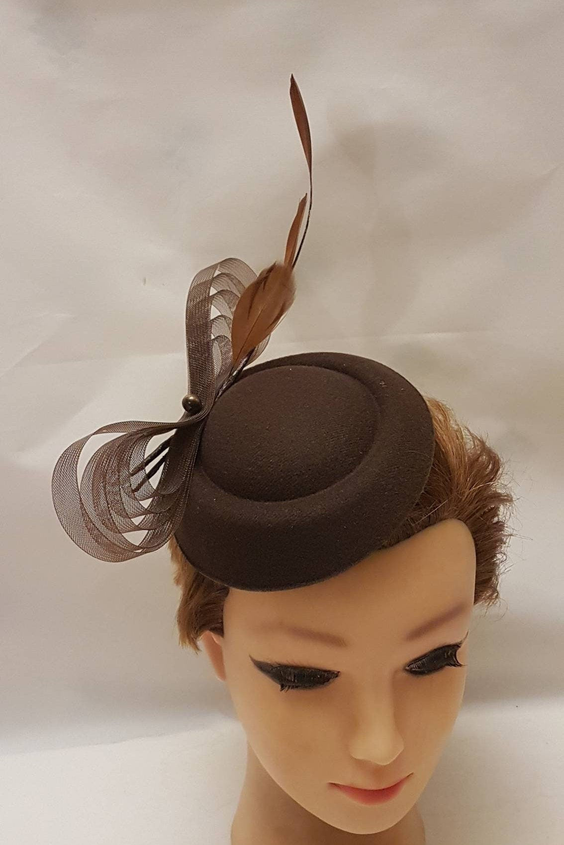 Fascinator hat Brown Hat fascinator #Brown hat with Loops, Feathers.Ascot hat fascinator Wedding, Race, Cocktail hat Church hat  fascinator