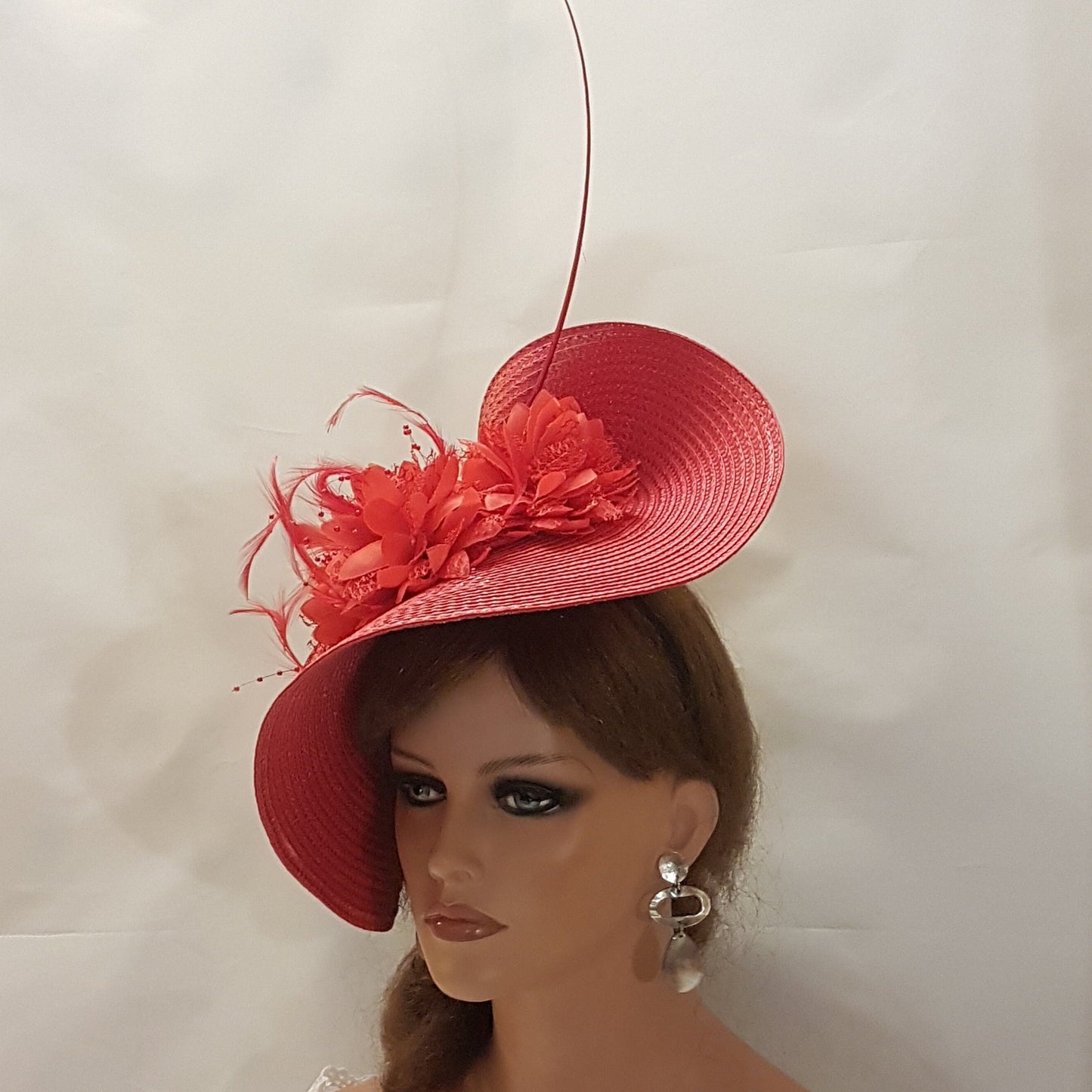 RED fascinator large saucer hat Quil Floral women hatinator Derby Ascot Royal Wedding Cocktail Party  Mother of Bride/Groom Hat Fascinator