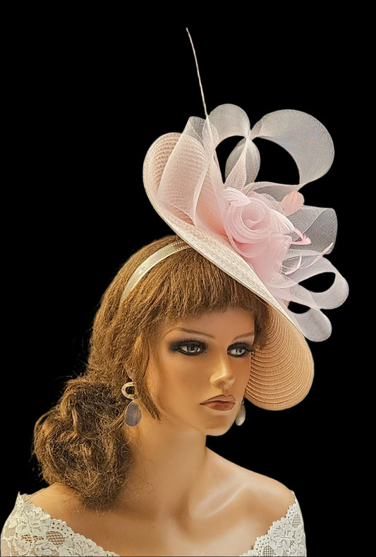 PINK fascinator large saucer hatinator Feather Floral Church Derby Royal Ascot Hat Race Wedding Party hat Mother of Bride/Groom Hatinator