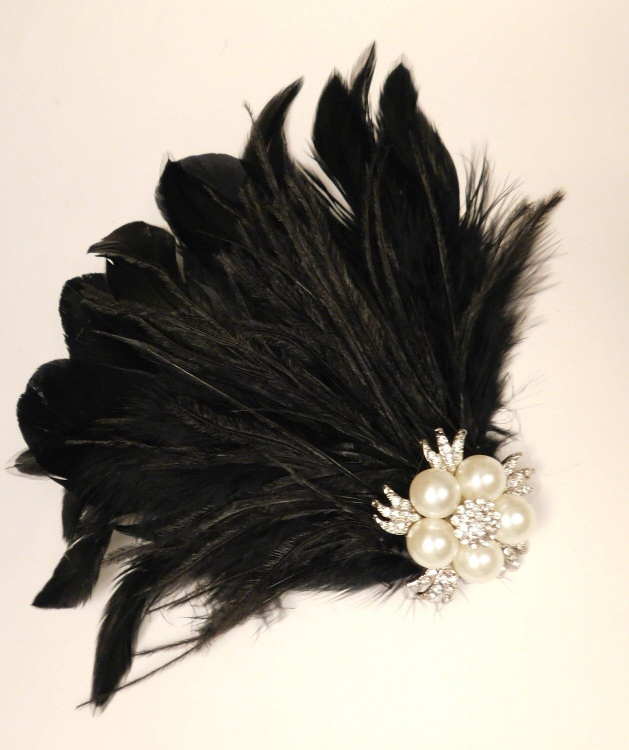 Voile de cage à oiseaux noir et blanc Fascinateur de mariée Gatsby Fascinateur de mariage des années 1920 2 pièces Fascinateur à bijoux en plumes et voile de cage à oiseaux Fascinateur à plumes