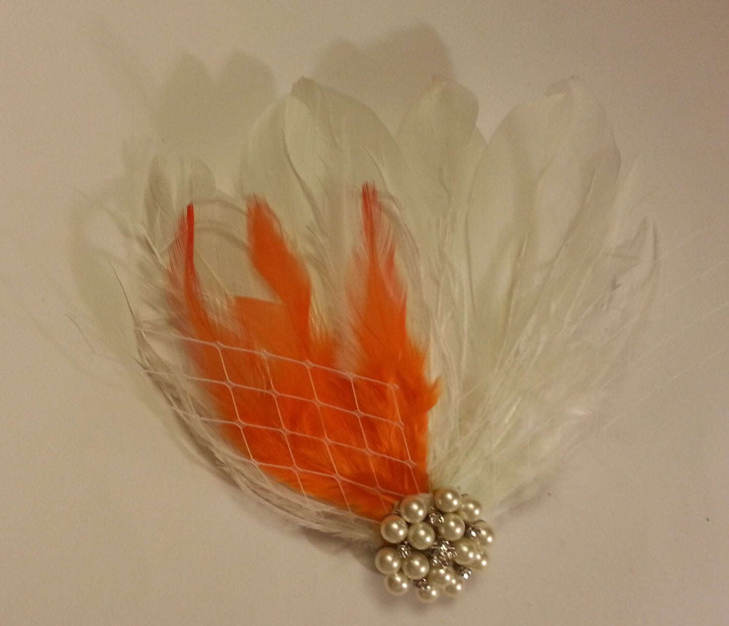 wedding hair accessory, Gatsby Orange feather clip, Bridal Hair Piece Bridesmaid Feather Fascinator, Gatsby Hair Piece, Flapper headpiece,