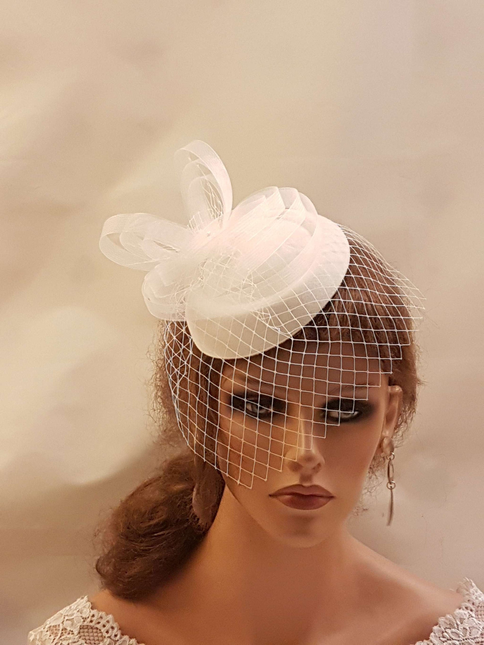 WHITE Fascinator Hat 40s 50s Vintage Style Ascot Wedding