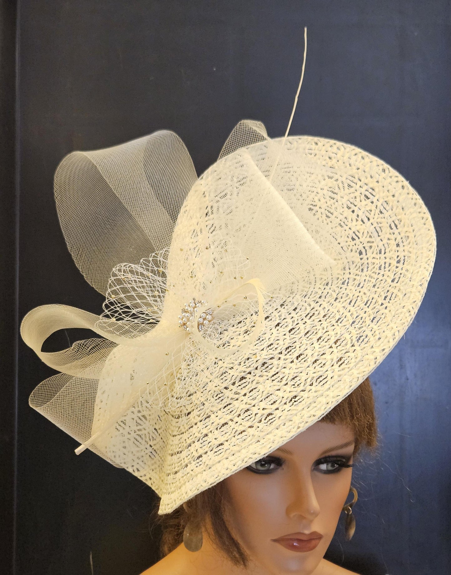 Ivory fascinator large saucer hatinator Feather Floral Church Derby Royal Ascot Hat Race Wedding Party hat Mother of Bride/Groom Hatinator