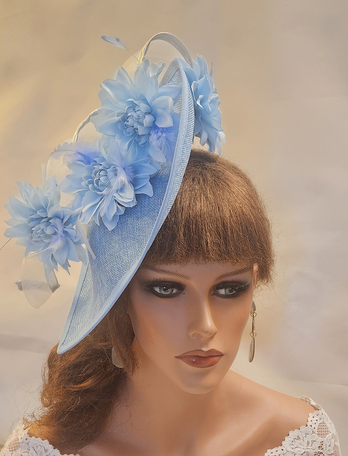 Blue Fascinator Large saucer hatinator long Swril & Floral Hat Church Derby Ascot Royal Wedding TeaParty hat Mother of Bride/Groom Hatinator