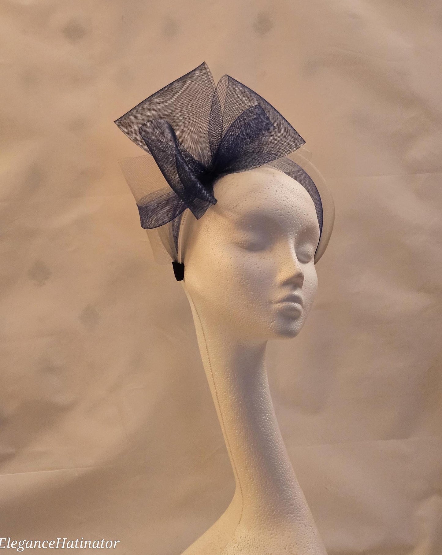 Navy & SilverGrey Headband Fascinator, Pink Knot Bow Headband - Perfect for Races or Mother of the Bride, Wedding Guest Headwear Headband