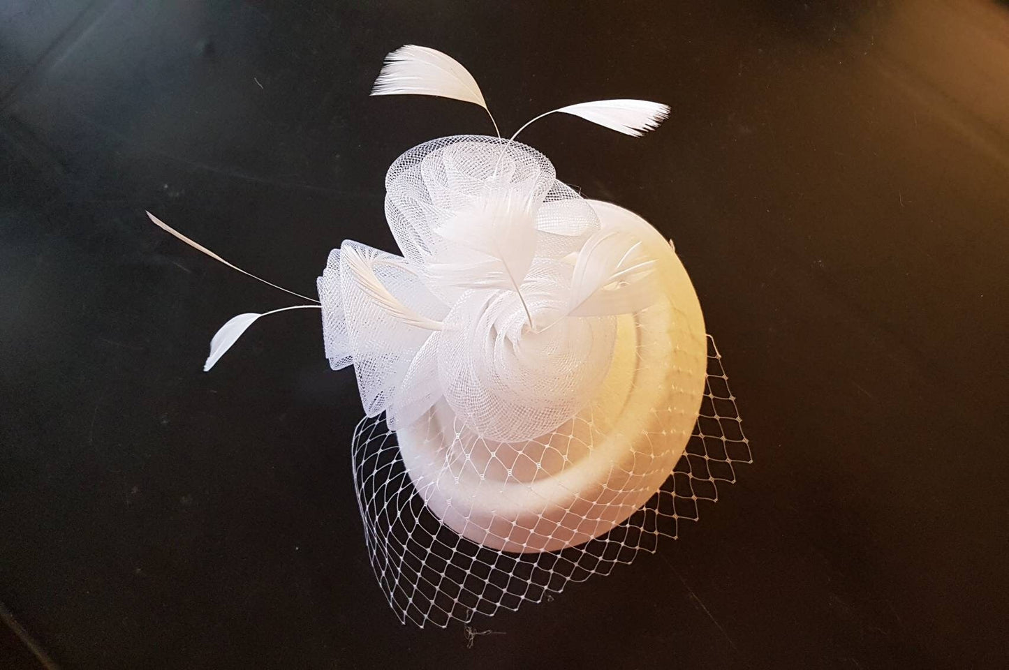 White &  Ivory  Bridal Fascinator, Bridal Fascinator with Veil & Fathers 