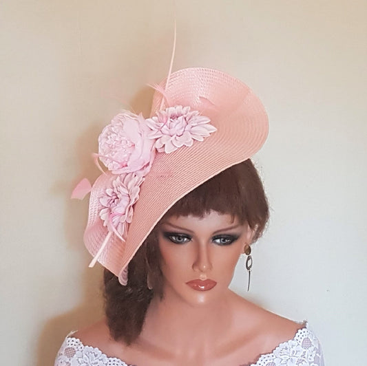 Pink fascinator Hatinator for Women Wedding hat Large saucer Church Derby Ascot Race TeaParty hat Mother of Bride/Groom hats and fascinator