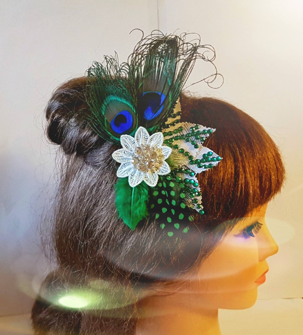 Peigne à cheveux en plumes de paon de mariée, peigne en plumes de cristal bleu vert Fascinator Fascinator de mariée Gatsby Bandeau des années 1920 Fascinator de mariage