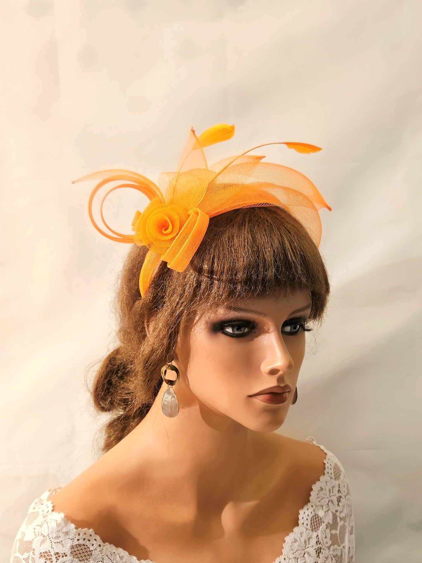 ORANGE Crinoline Headband Fascinator. Modern headband for wedding,Race,TeaParty & Special occasion. Wedding guest,Mother of Bride Headpiece.