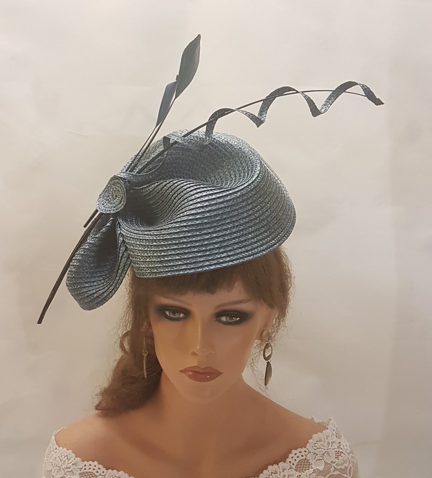 Fascinator DARK GREY / NAVYBLUE Grey large hatinator long Quil Church Derby Ascot Royal Wedding TeaParty hat Mother of Bride/Groom Hatinator