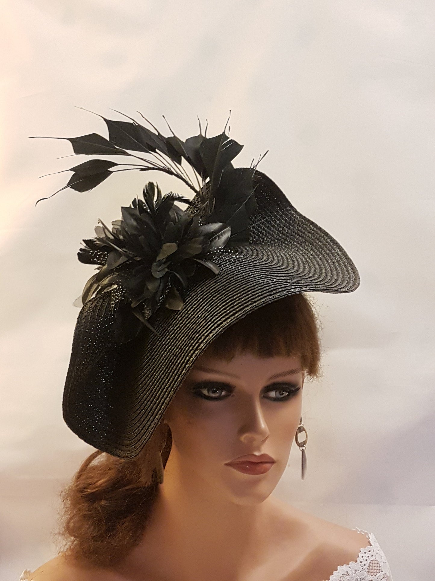 Black Fascinator Hat with Feathers,Flowers.Headwear for Weddings & Races,Halloween,Ladies Headpiece Perfect for Special Occasions and Events