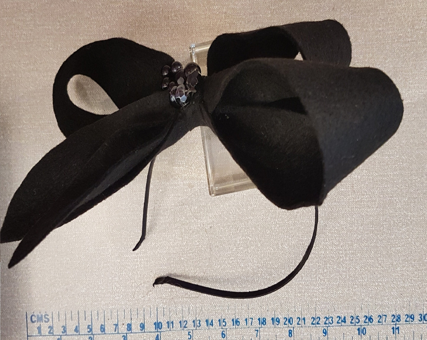 Fascinator Black Felt Headband Black Felt Bows & Beads  fascinator Wedding Cocktail Church Special occasion Ladies party Felt fascinator