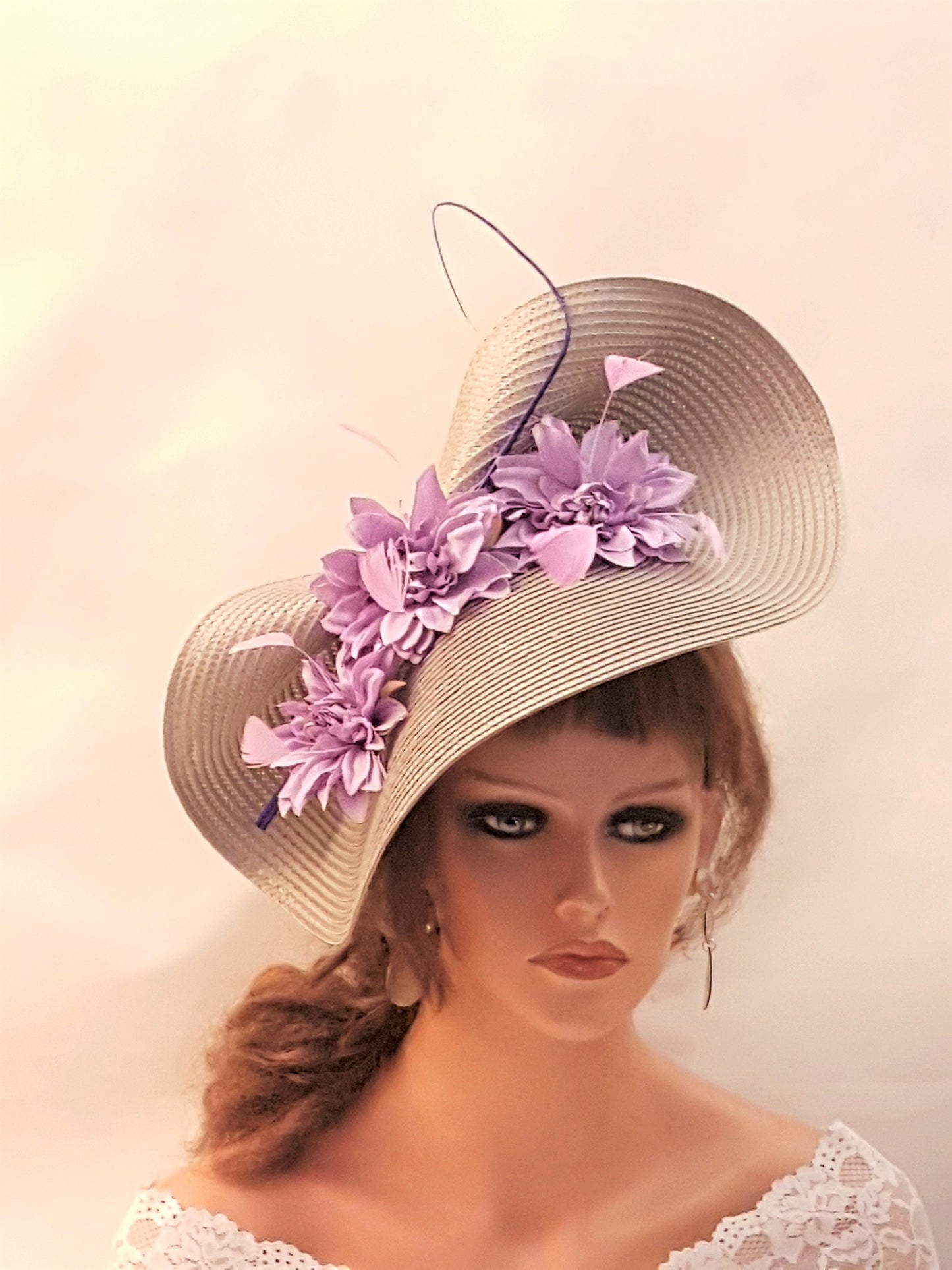 Lilac Grey fascinator large saucer hatinator Quil Floral Church Derby Ascot Hat Race Wedding TeaParty hat Mother of Bride/Groom Hatinator