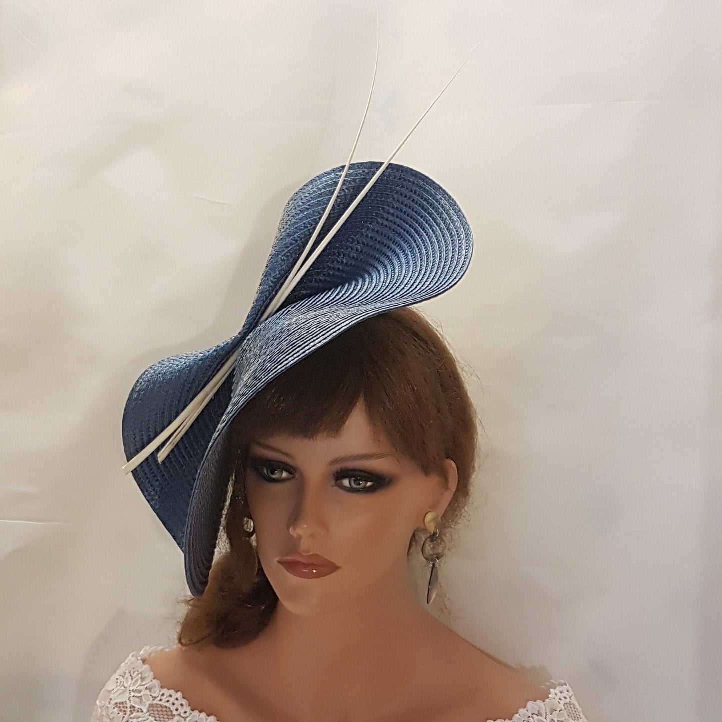 DARK BLUE Navy hat fascinator large saucer hatinator long Quil Feathers Church Derby Ascot Wedding Party, Mother of Bride/Groom Hatinator