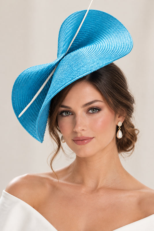TURQUOISE/TEAL BLUE fascinator large saucer hatinator long Quil Floral Church Derby Ascot Royal Wedding Party hat Mother of bride Fascinator