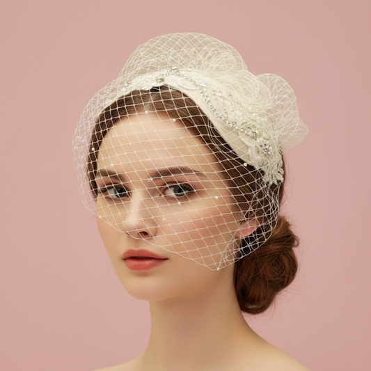 Coiffe de mariée avec voile. Coiffe de mariée en cage à oiseaux blanche, ivoire, champagne, argent, rose, coiffure de mariage unique. Postiche de mariée