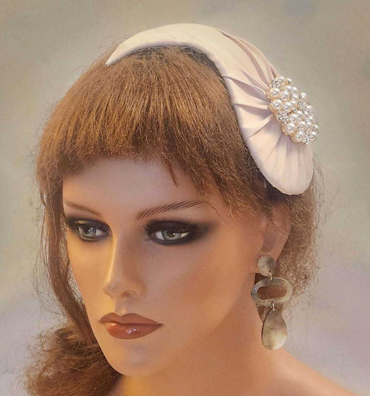 Bridal hat Fascinator with birdcage veil #Bridal White, Ivory,Champagne,Pink Wedding hair accessory 2Pc unique asymmetrical hat & Face veil.