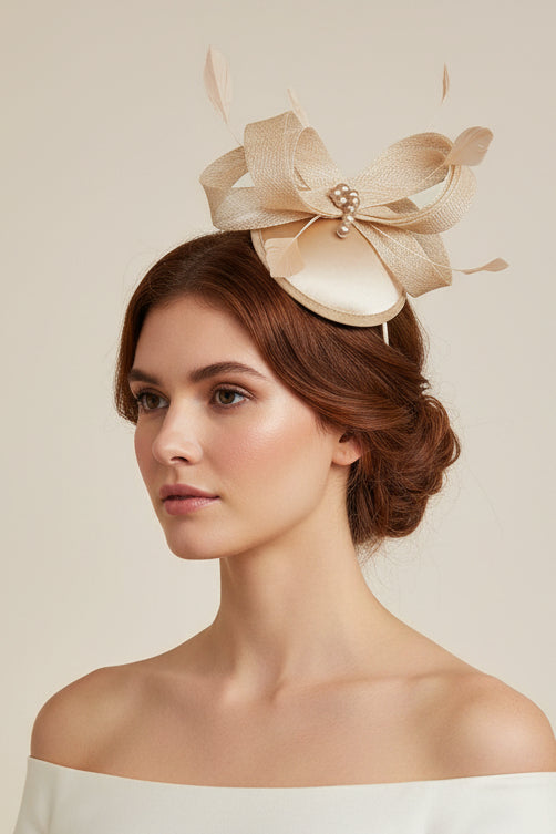 CHAMPAGNE/LATTE FASCINATOR Hat.Silver grey, Blush Pink, Navy, Ascot hat Wedding Race Cocktail Church hat.