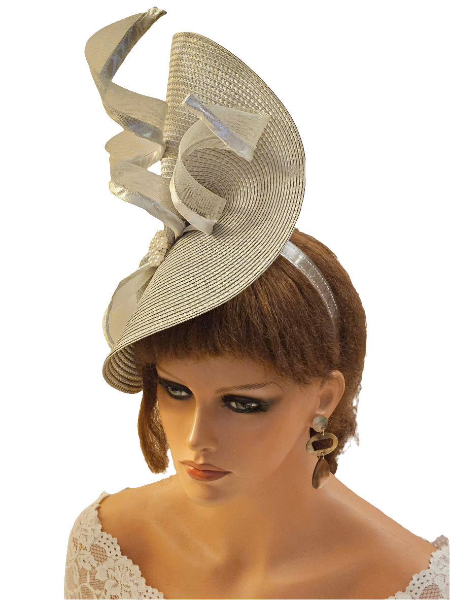Silver grey mother of the bride hat fascinator with Crinoline Swril 