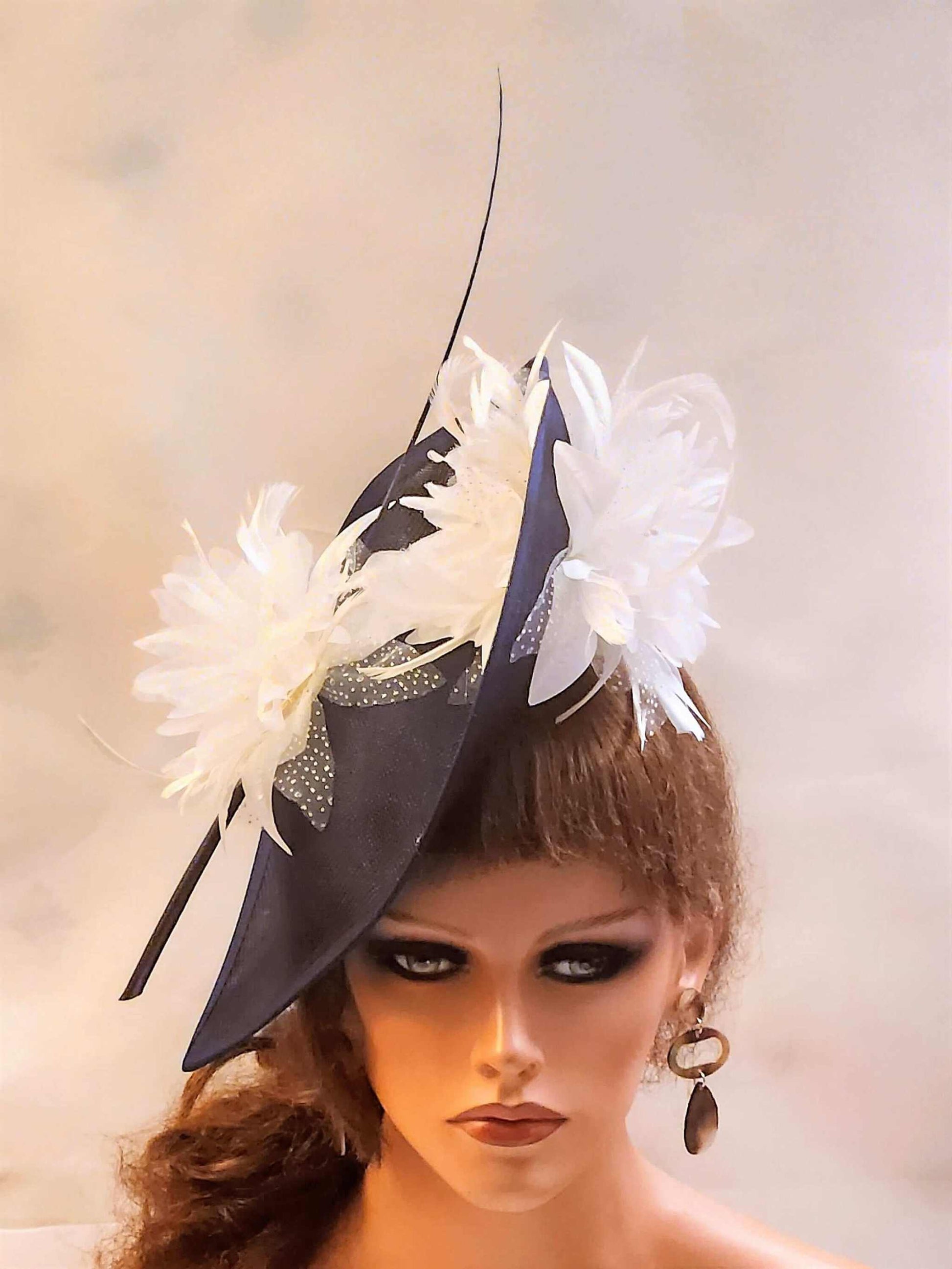 NAVY BLUE & White Mother of the bride hat Fascinator