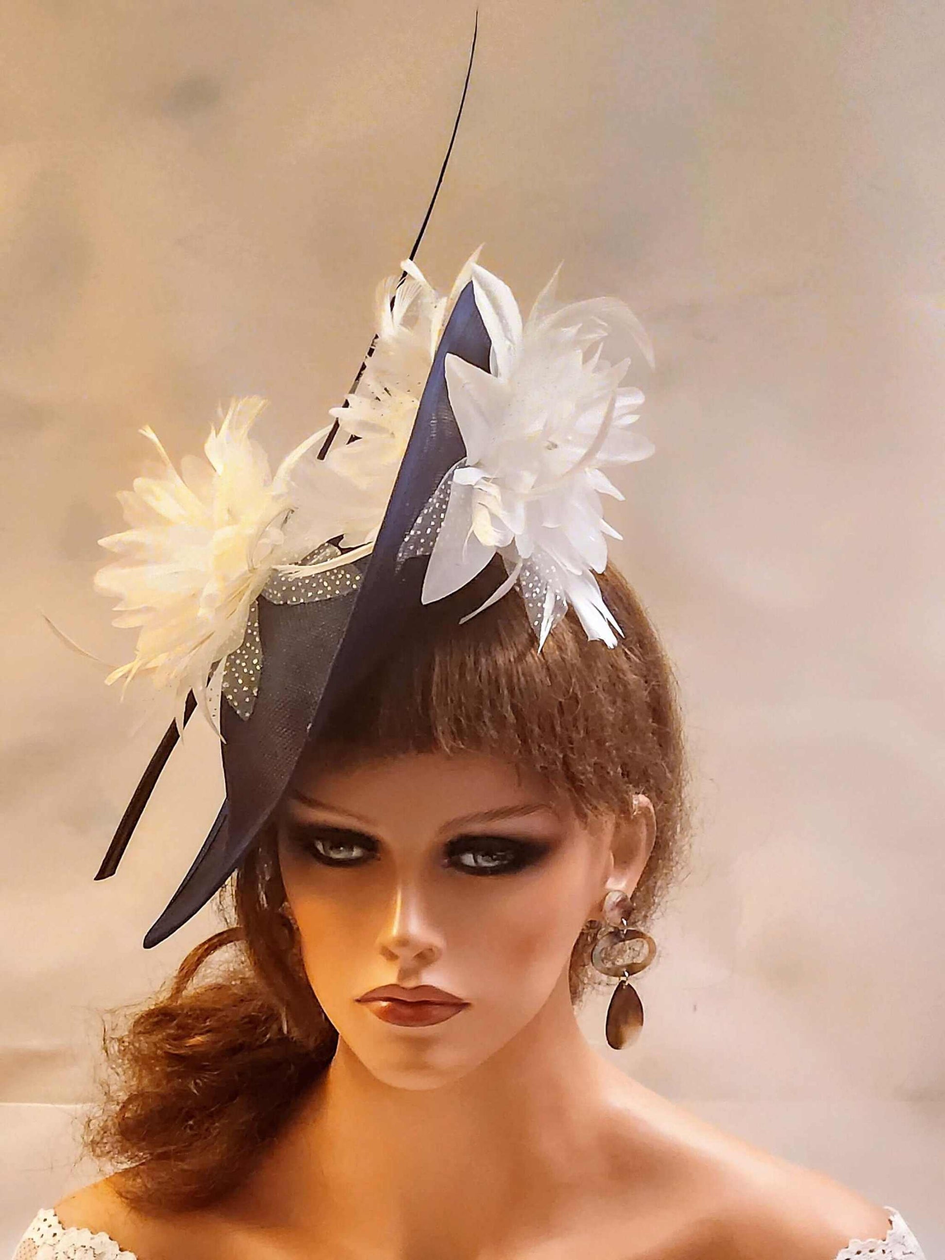 NAVY BLUE & White  Fascinator Hat for Weddings 