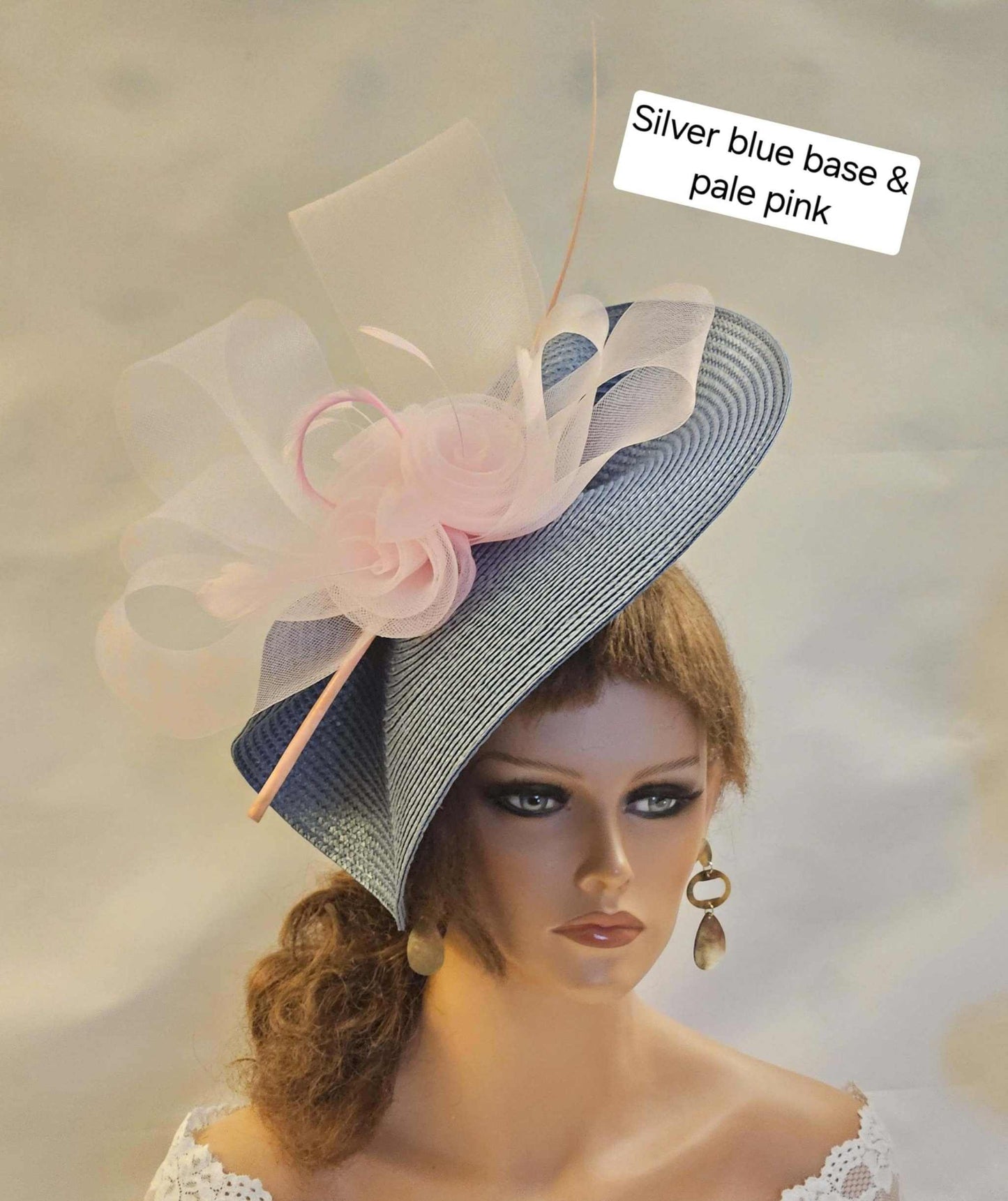  SILVER Blue & PINK fascinator Wedding hat  Ascot Race Cocktail party fascinator hat