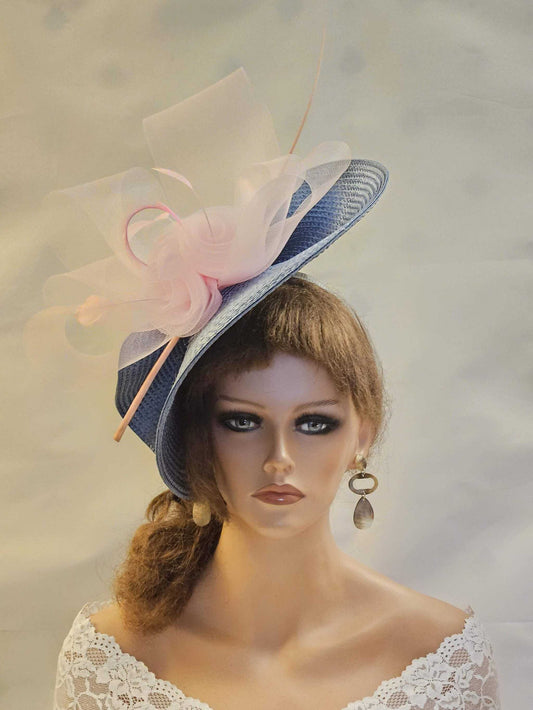 Silver Blue & Pink fascinator for wedding Mother of the bride, Ascot Race Cocktail party fascinator hat