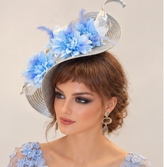 SILVER Grey and BLUE Fascinator Hat For Ascot, Race day Wedding, Mother of the bride