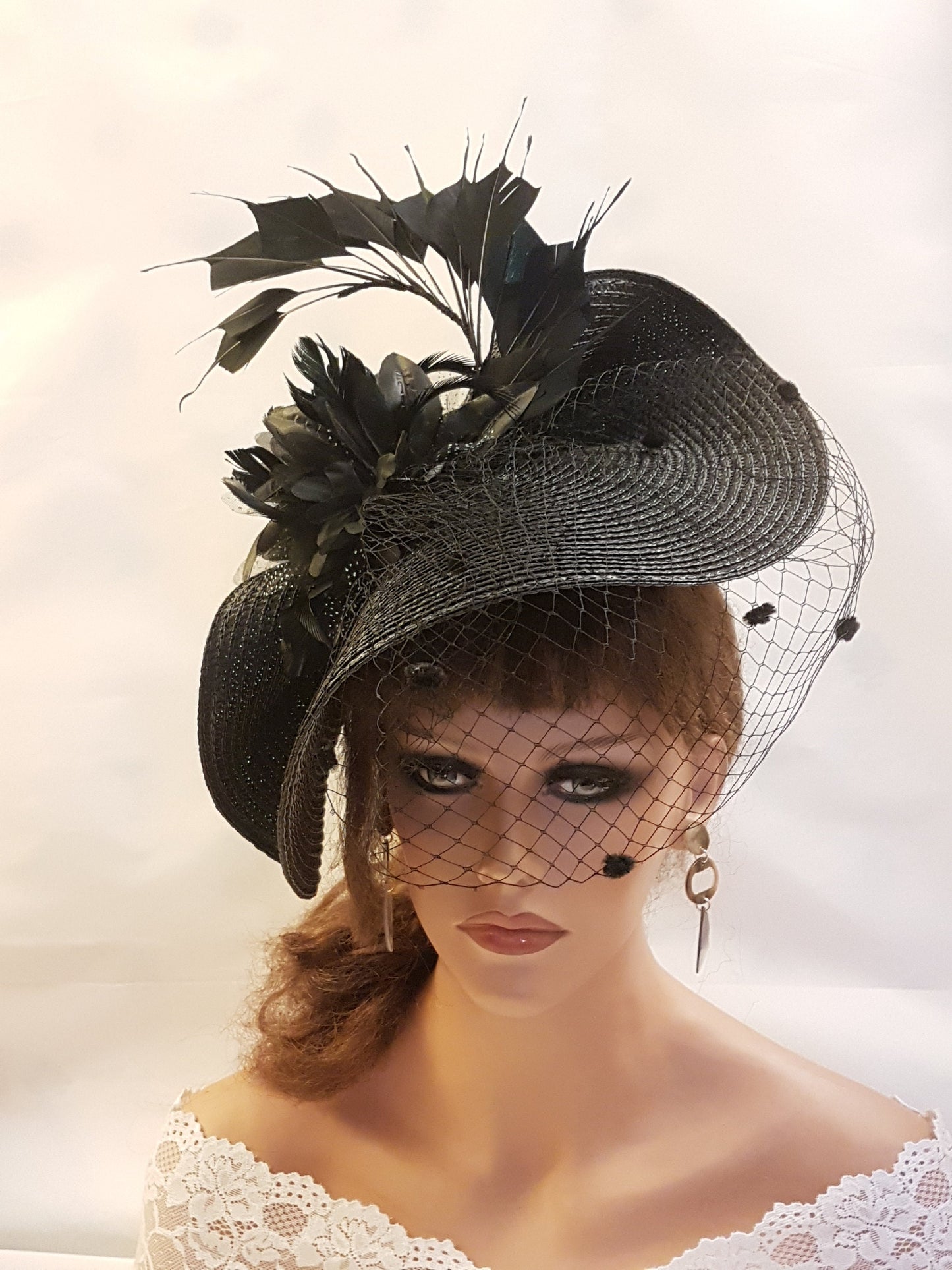 Black Fascinator Hat with Feathers,Flowers.Headwear for Weddings & Races,Halloween,Ladies Headpiece Perfect for Special Occasions and Events