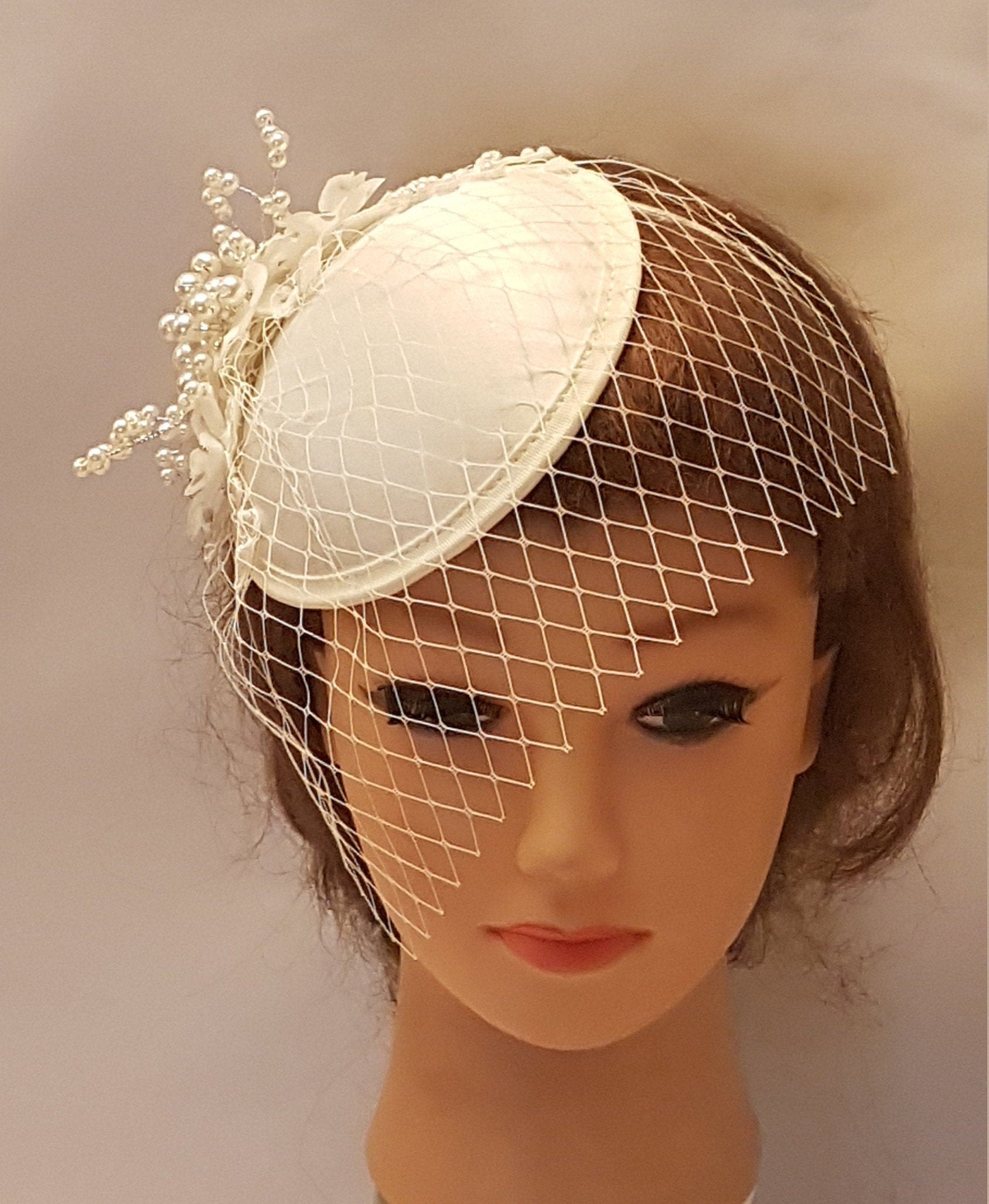 Bridal hat fascinator White, Ivory