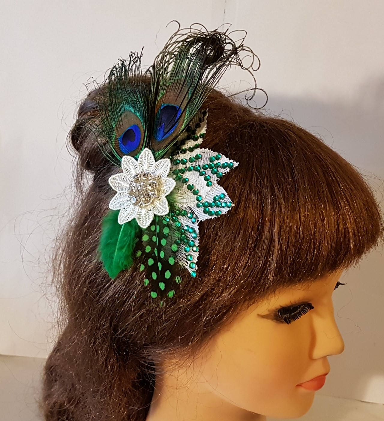 Peigne à cheveux en plumes de paon de mariée, peigne en plumes de cristal bleu vert Fascinator Fascinator de mariée Gatsby Bandeau des années 1920 Fascinator de mariage