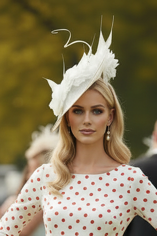WHITE HAT FASCINATOR  Feather Flower Large teardrop hat Race Cocktail Wedding Ascot Party Hat Fascinator Mother of bride/Groom hatinator