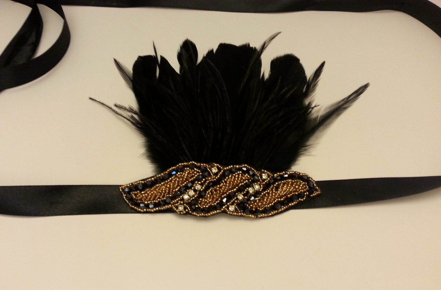 Black and Gold Vintage 1920s Flapper Headpiece Gatsby Headband Crystal Beaded Great Gatsby Headband. Aliceband 1920's-40's sparkly headband