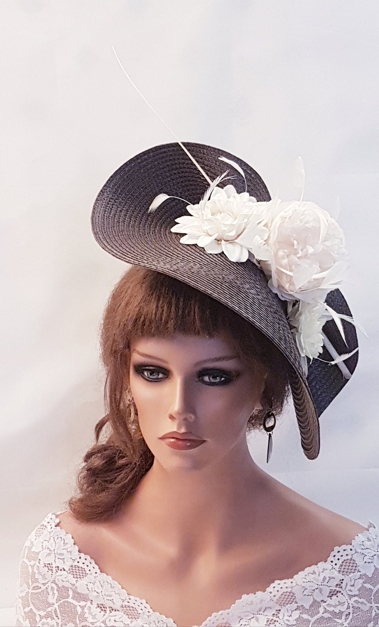 Chapeau fascinateur marron et ivoire, grande soucoupe, chapeau Quil Floral Church Derby Ascot Hat Race Wedding TeaParty Hatinator pour mère de la mariée/du marié