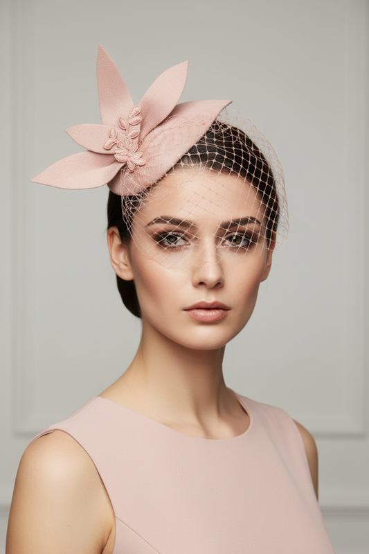 White Ivory Black Pink Blue Red Felt hat fascinator Wedding hair accessory Bridal mini hat with6 bow & french nett Fascinator Felt headpiece