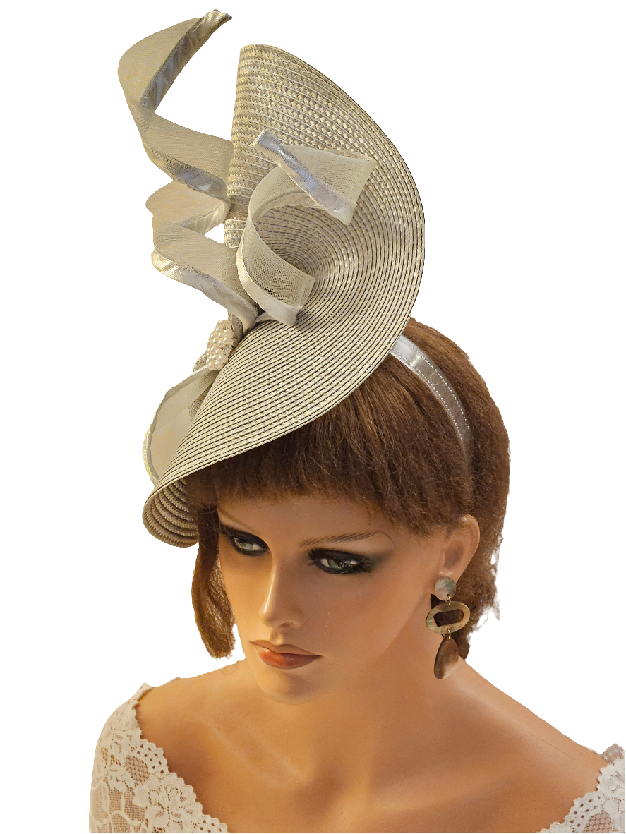 SILVER GREY FASCINATOR - Shop for Silver Grey Crinoline Spiralled Fascinator hat- Wedding,Derby,Mother of the Bride/Groom-EleganceFascinator