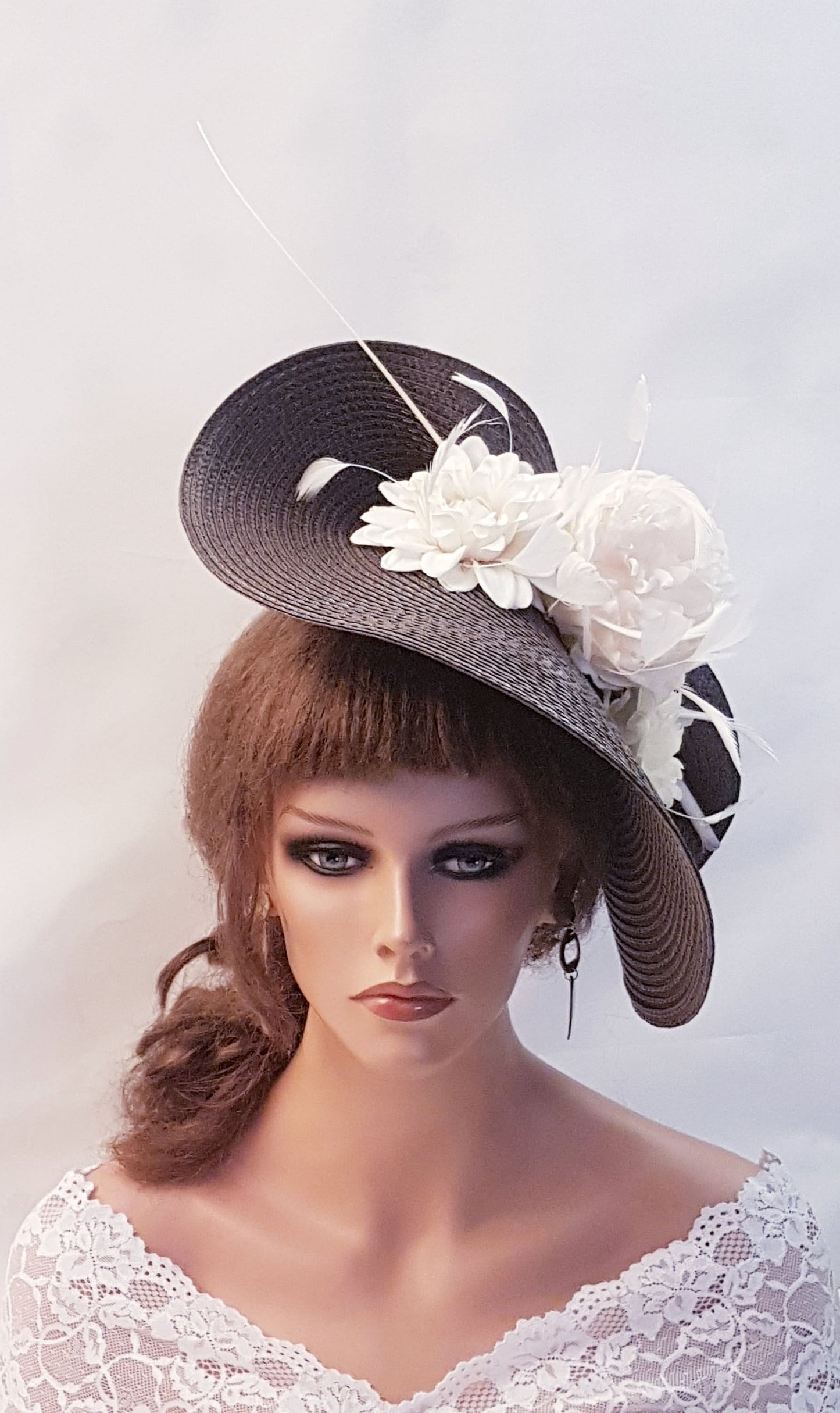 Chapeau fascinateur marron et ivoire, grande soucoupe, chapeau Quil Floral Church Derby Ascot Hat Race Wedding TeaParty Hatinator pour mère de la mariée/du marié