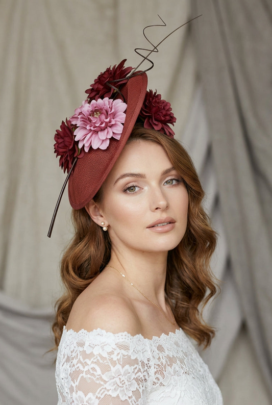 Burgundy Floral Fascinator Hat: Kentucky Derby Ascot Wedding Hatinator