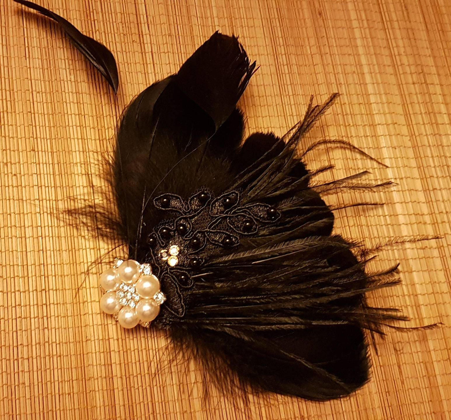 1920s Gatsby headband. black feather Fascinator,  #Gatsby headpiece, #Bridal Bridesmaid fascinator clip, Black gatsby headband fascinator