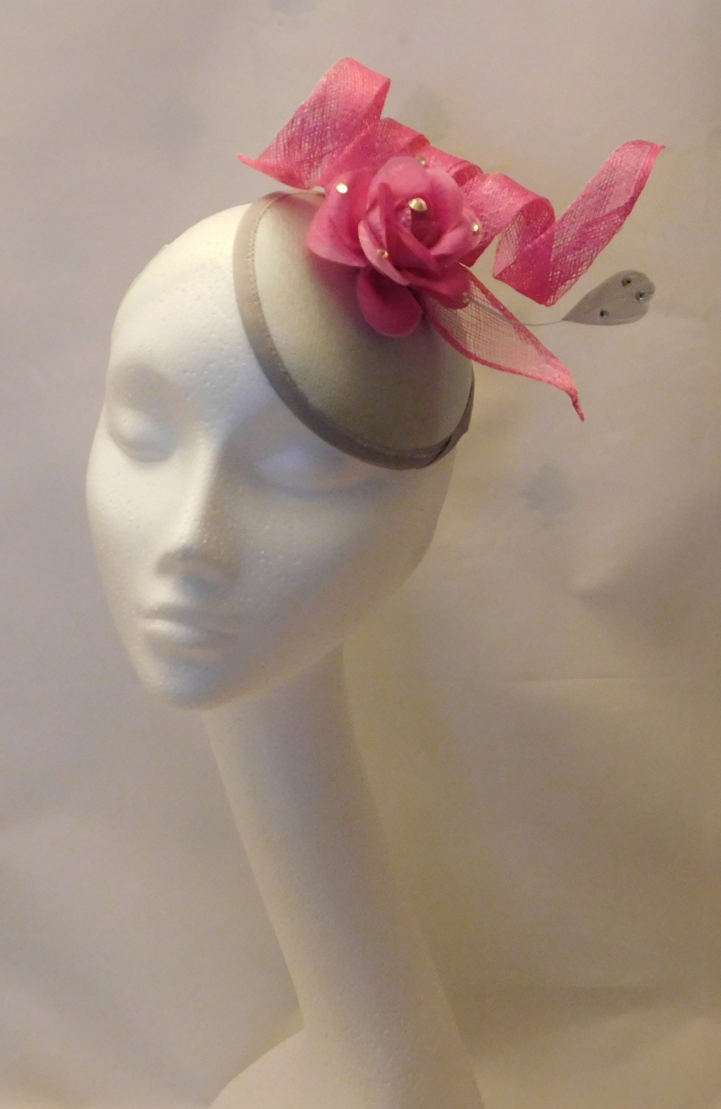 Fascinator, Silver Hat Pink Rode Floral Hat Fascinator Wedding Church Hat,Fascinator Hat,Goodwood Cocktail Ascot Prom Hat Hat Fascinator