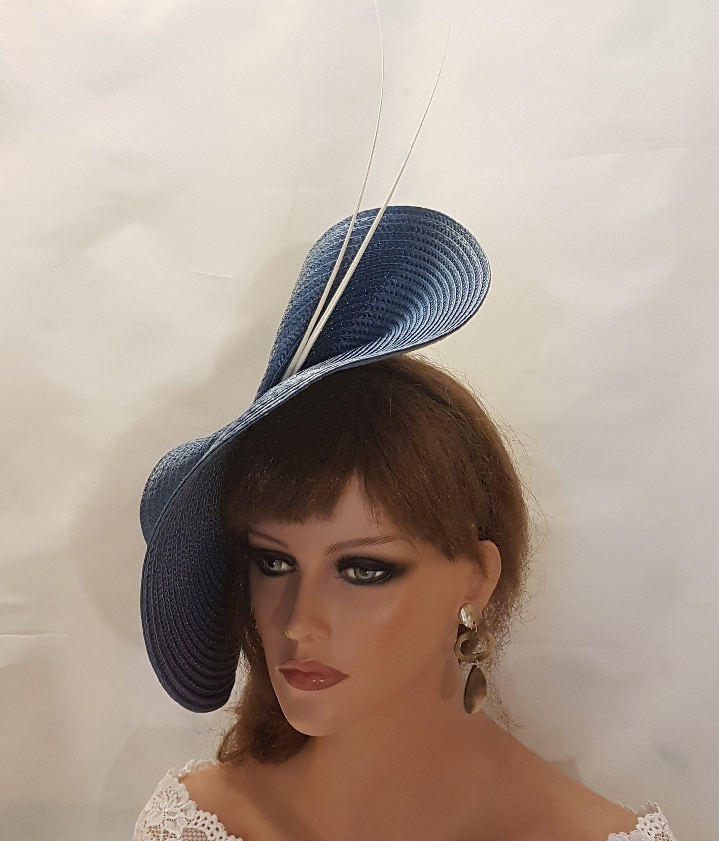 DARK BLUE Navy hat fascinator large saucer hatinator long Quil Feathers Church Derby Ascot Wedding Party, Mother of Bride/Groom Hatinator