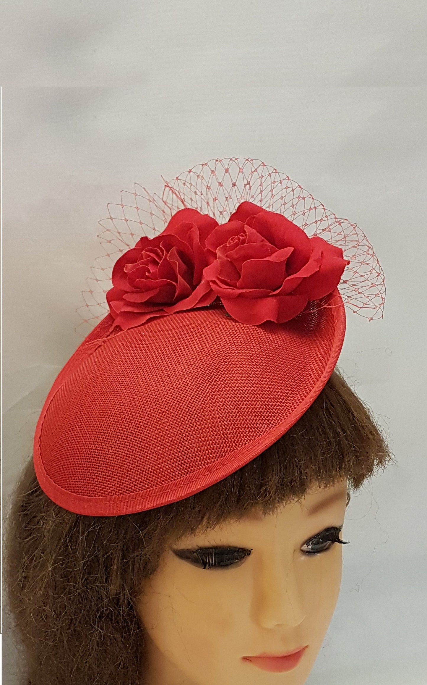 FASCINATOR,Red Hat with red Roses. Wedding,Church hat Fascinator Goodwood,Kentucky derby hat, Cocktail ,Ascot Hat , Autumn/Winter Fascinator