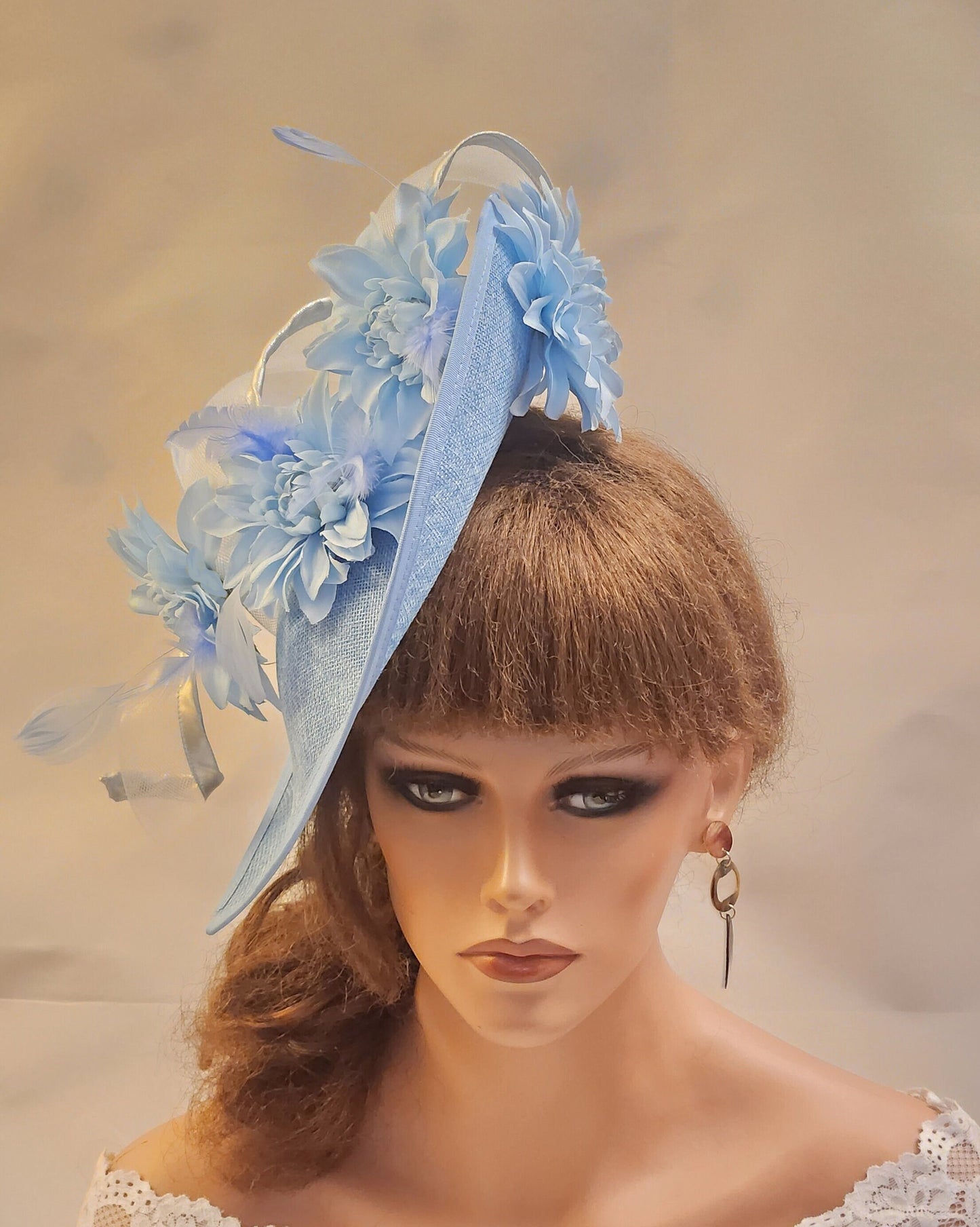 Blue Fascinator Large saucer hatinator long Swril & Floral Hat Church Derby Ascot Royal Wedding TeaParty hat Mother of Bride/Groom Hatinator