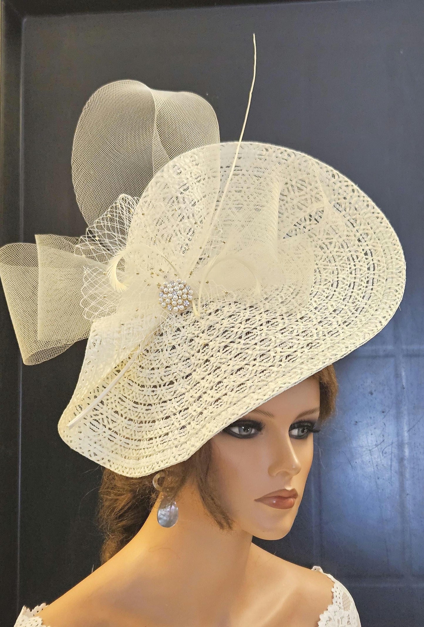 Ivory fascinator large saucer hatinator Feather Floral Church Derby Royal Ascot Hat Race Wedding Party hat Mother of Bride/Groom Hatinator