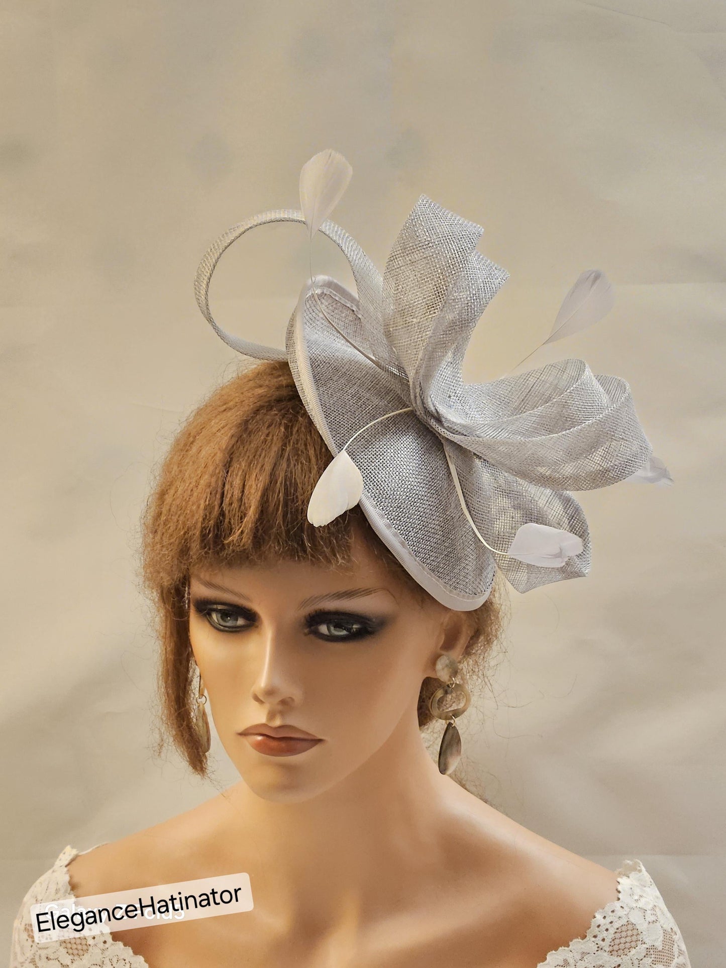 SILVER Grey fascinator Medium Saucer Sinamay loops Fascinator Wedding Ascot Hat Hatinator Sinamay disc saucer hatinator