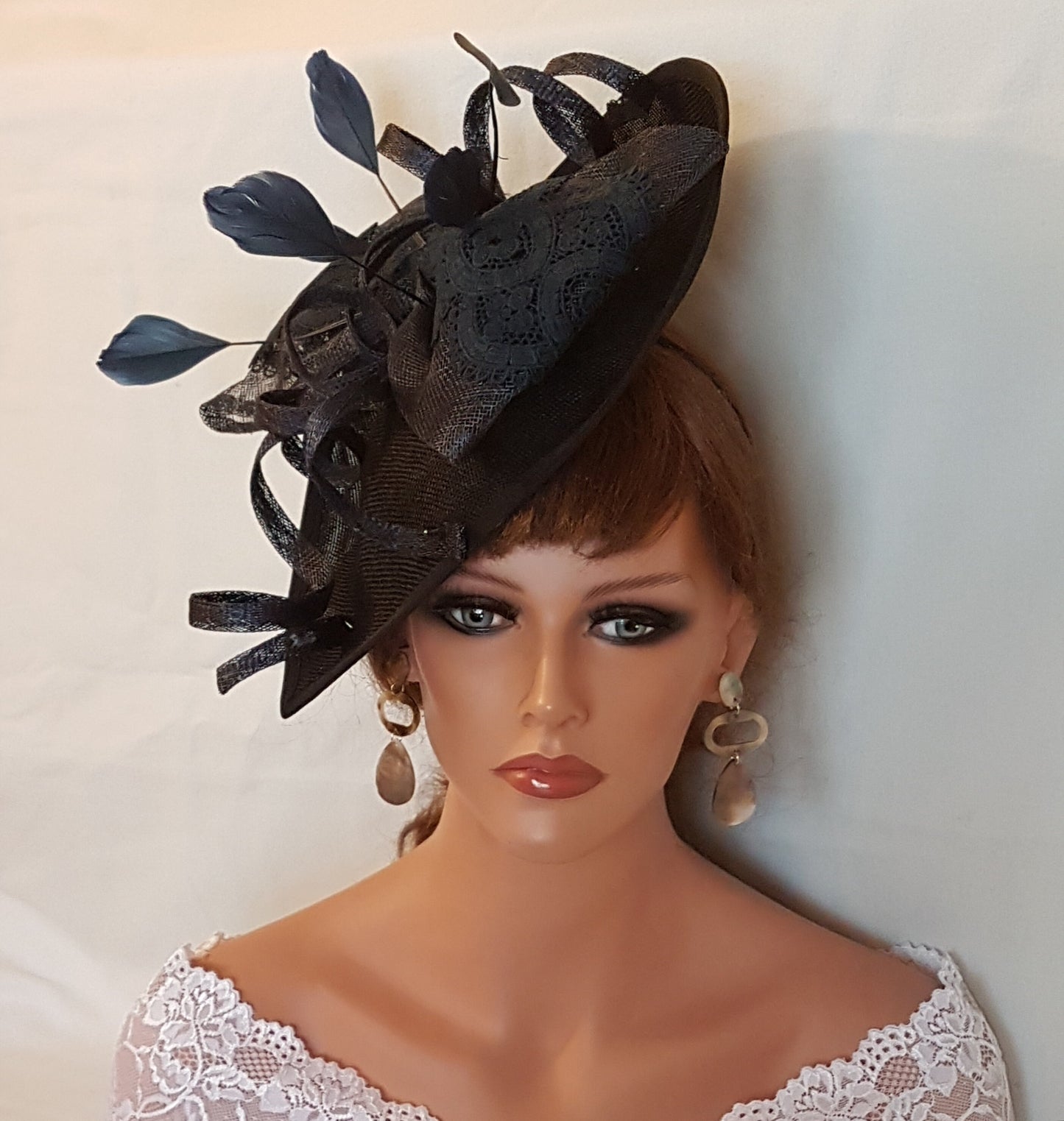 NAVY BLUE fascinator large saucer hat feather hatinator Church Derby Royal Ascot Wedding Party hat Mother of Bride/Groom Hat Fascinator