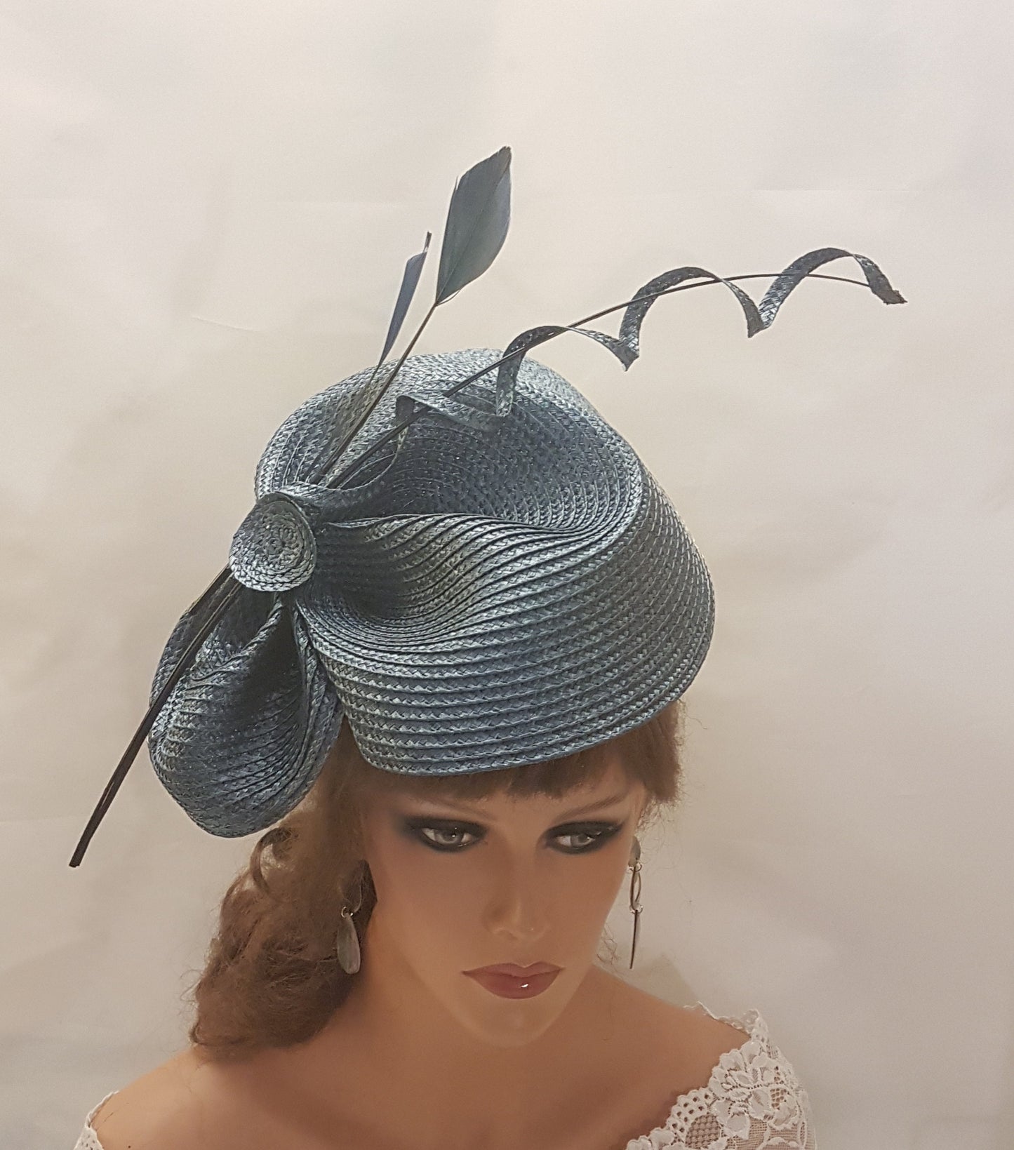 Fascinator DARK GREY / NAVYBLUE Grey large hatinator long Quil Church Derby Ascot Royal Wedding TeaParty hat Mother of Bride/Groom Hatinator