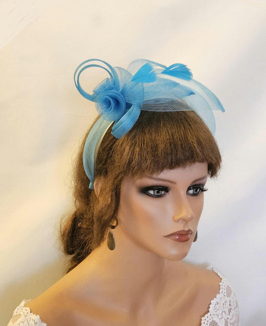 BLUE HEADBAND FASCINATOR for wedding, Races,TeaParty & Special occasion. Wedding guest,Mother of Bride Headpiece. Modern Multicolor Headband