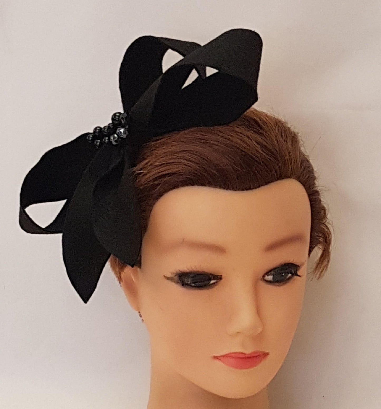 Fascinator Black Felt Headband Black Felt Bows & Beads  fascinator Wedding Cocktail Church Special occasion Ladies party Felt fascinator